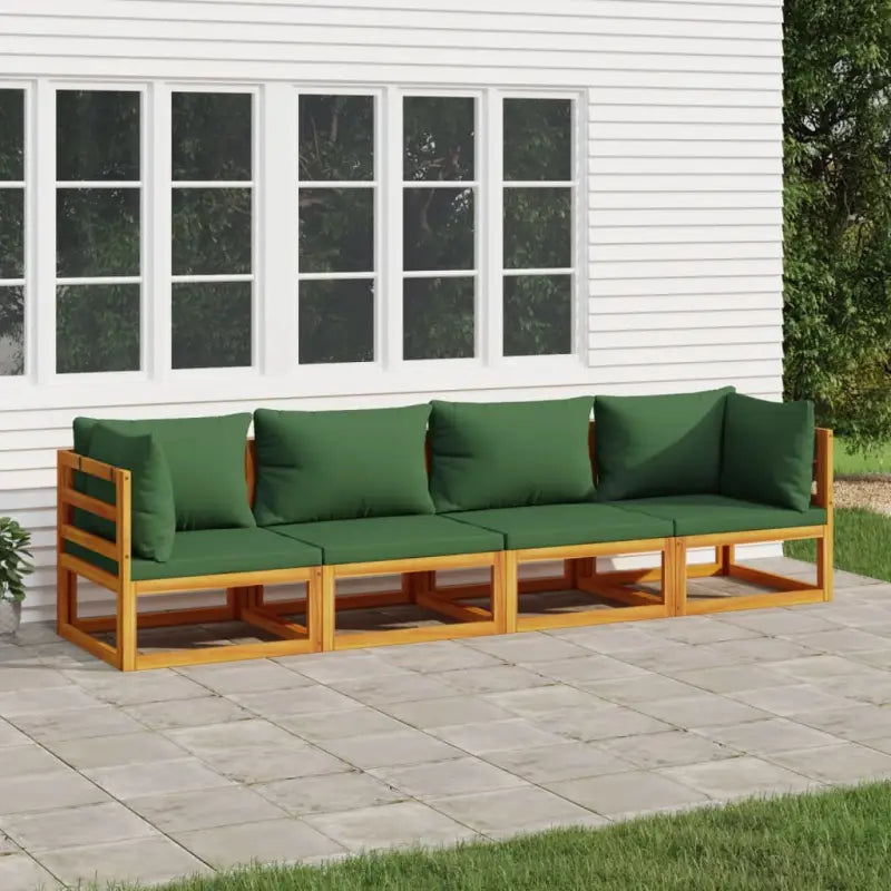 Elegante tuinset van massief acaciahout met comfortabele afmetingen rugkussen - Groen / 2x hoek + 2x midden - Tuinsets