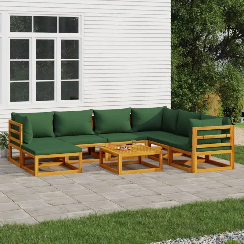 Elegante tuinset van massief acaciahout met comfortabele afmetingen rugkussen - Groen / 3x hoek + 3x midden