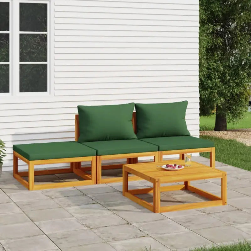 Elegante tuinset van massief acaciahout met comfortabele afmetingen rugkussen - Groen / 2x midden + voetensteun + Tafel