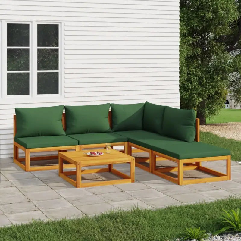 Elegante tuinset van massief acaciahout met comfortabele afmetingen rugkussen - Groen / hoek + 3x midden + voetensteun
