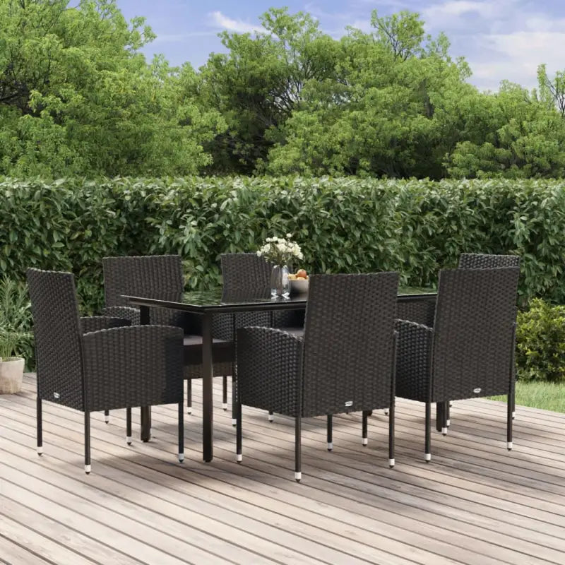 Elegante tuinset voor buiten met stevig stalen frame - Zwart en grijs / 160 cm tafellengte - Tuinsets