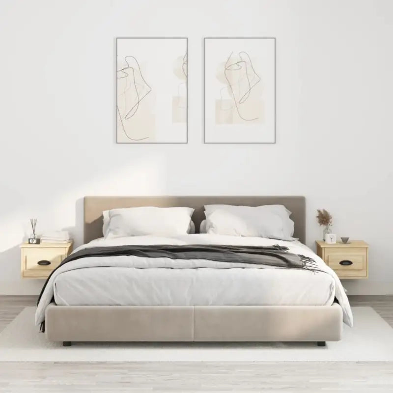 Elegante wandgemonteerde nachtkastje in grijs sonoma eiken design - Sonoma eiken / 2 - Nachtkastjes