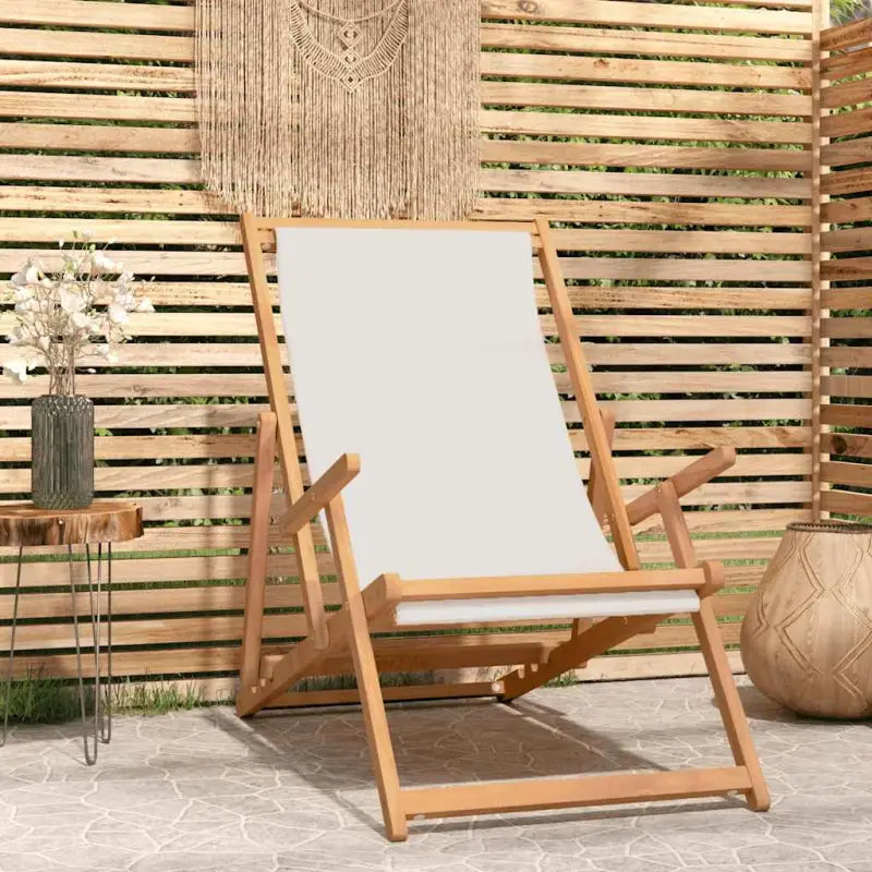 Fijn geschuurde houten Strandstoel voor tuin strand en camping - Crème / 1 / Met armleuning - Tuinstoelen