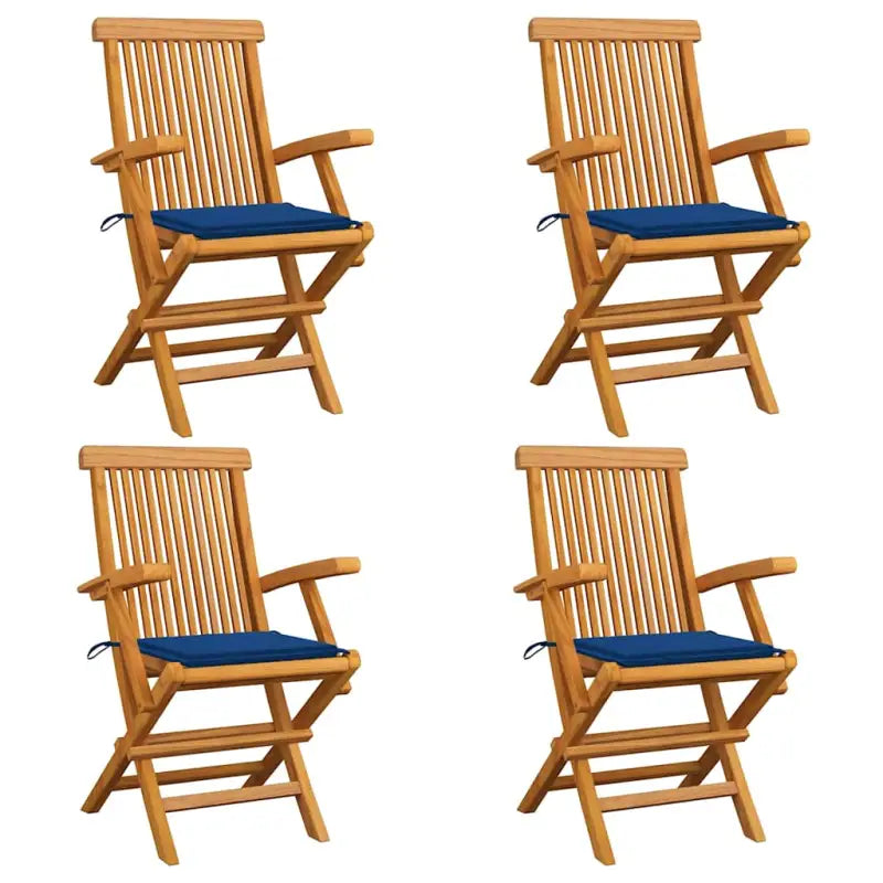 Fijn geschuurde houten tuinstoelen set voor tuin en terras - koningsblauw / 4 - Tuinstoelen