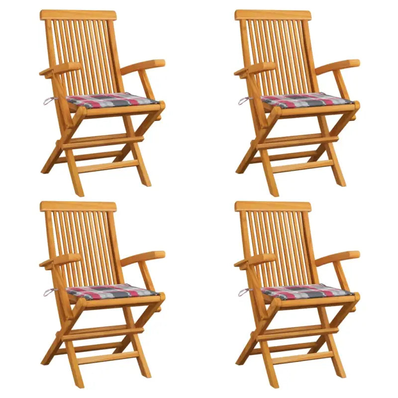 Fijn geschuurde houten tuinstoelen set voor tuin en terras - Rood ruitpatroon / 4 - Tuinstoelen