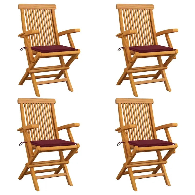 Fijn geschuurde houten tuinstoelen set voor tuin en terras - Wijnrood / 4 - Tuinstoelen