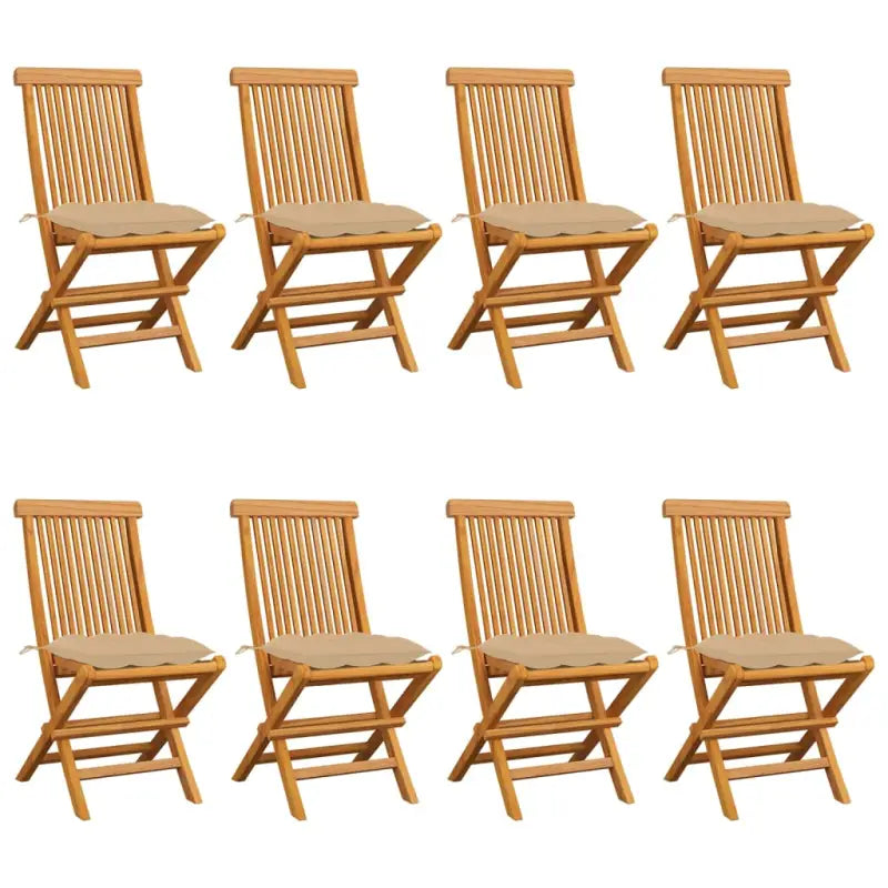 Fijn geschuurde Inklapbare Houten Tuinstoelen met Elegant Design - Beige / 8 - Tuinstoelen