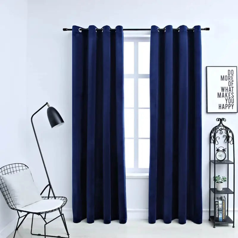 Fluwelen gordijnen met metalen ringen voor elegante privacy en warmte - Donkerblauw / 140 x 245 cm / 2 - Gordijnen &