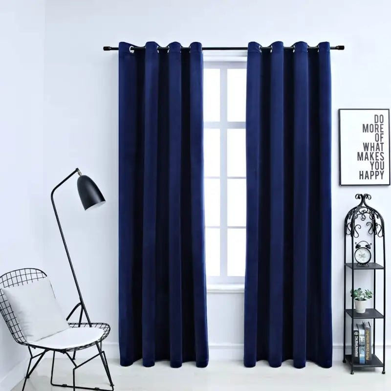 Fluwelen gordijnen met metalen ringen voor elegante privacy en warmte - Donkerblauw / 140 x 225 cm / 2 - Gordijnen &