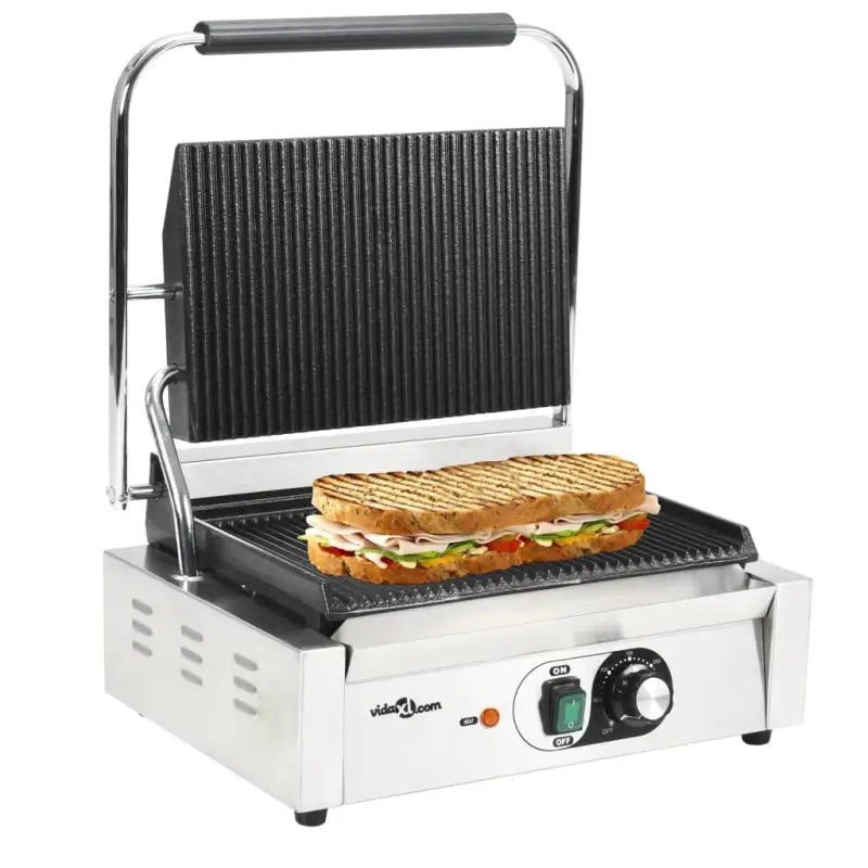 Gegroefde Panini Grill met Gietijzeren Platen voor snel grillen - 43 x 30.5 x 20 cm / 1 - Elektrische bakplaten & grills