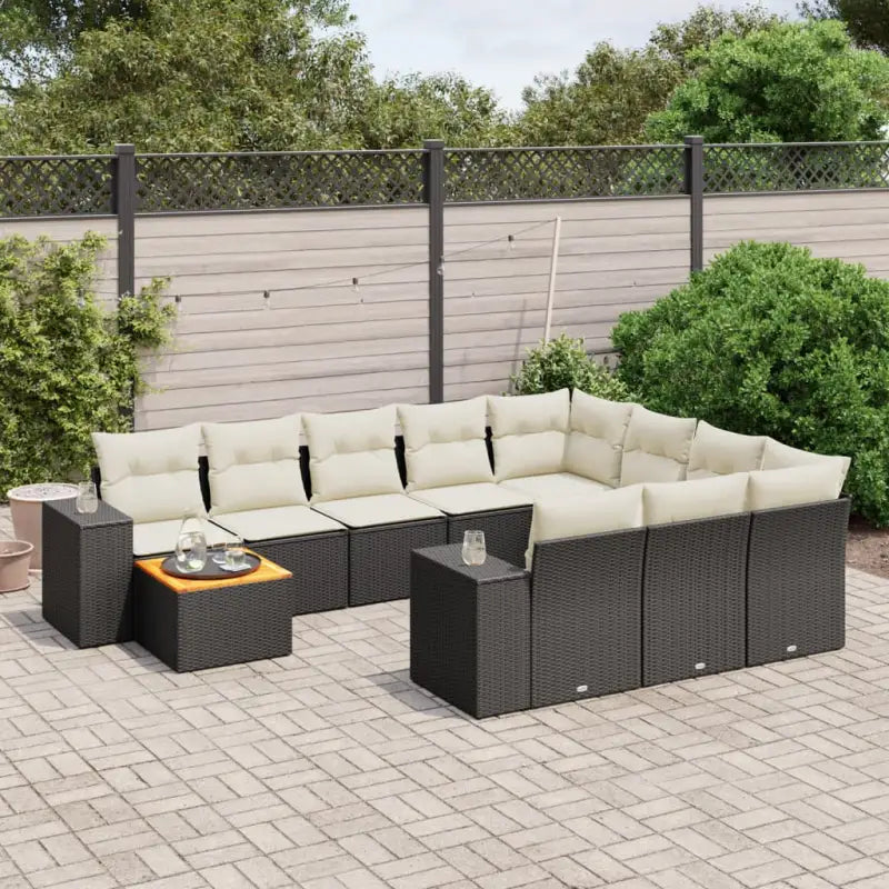 Gepersonaliseerde tuinsets met beige materiaal en gepoedercoat staal - Zwart en crème / Tafel + 6x midden + 2x hoek