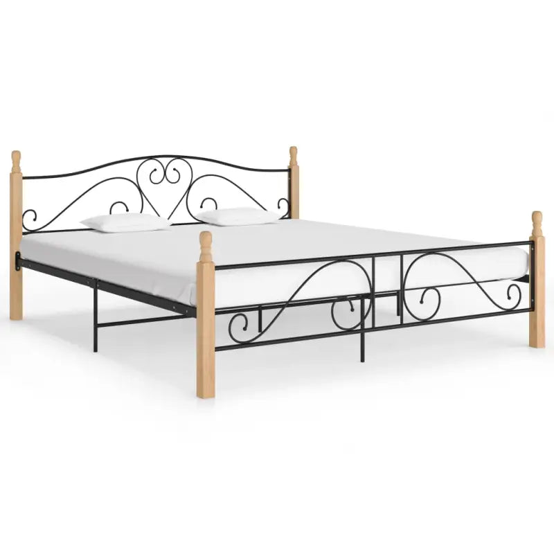 Gepoedercoat metalen bedframe met licht eikenhout voor een warme slaapkamer - zwart en lichthoutkleurig / 180 x 200 cm