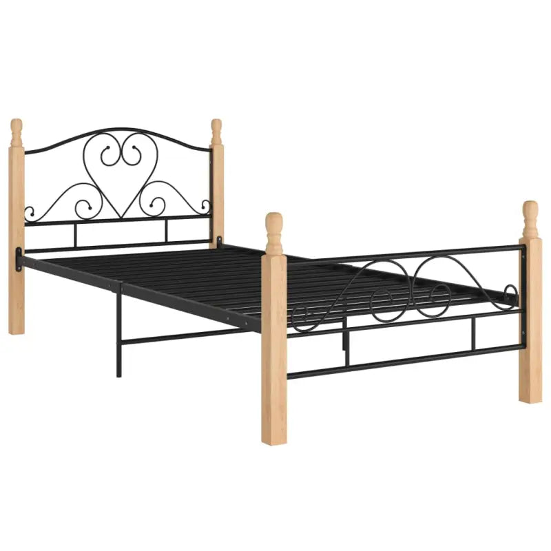 Gepoedercoat metalen bedframe met licht eikenhout voor een warme slaapkamer - Bedden & bedframes