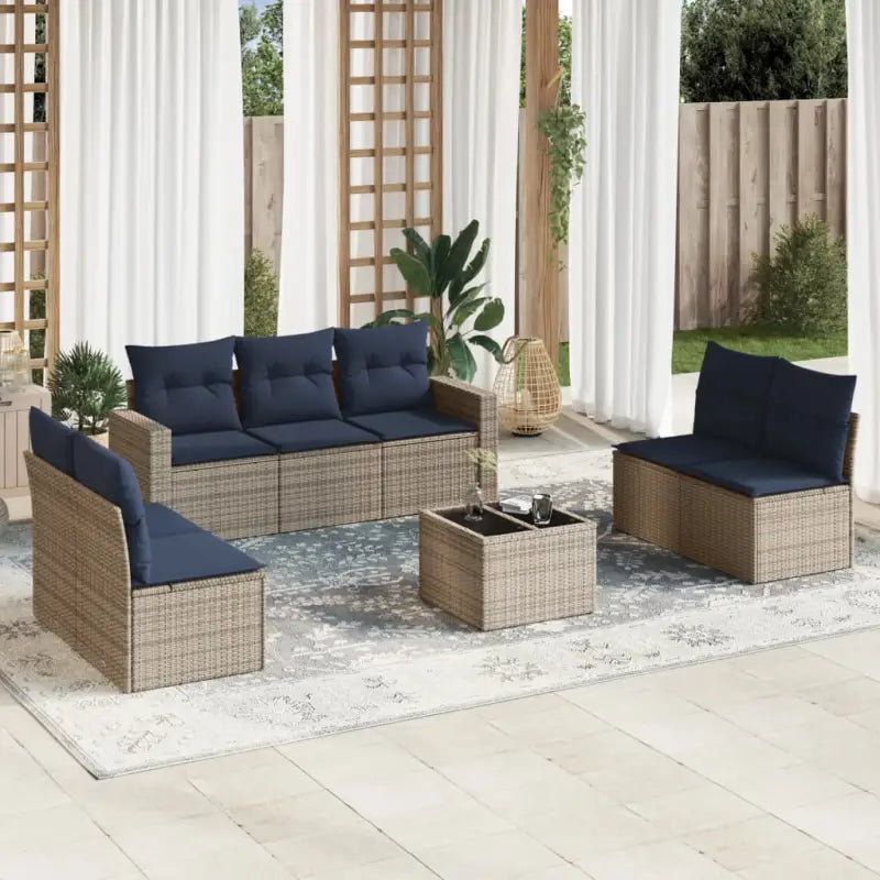 Gepoedercoat staal Lounge set met poly rattan voor comfortabele zitervaring - Beige en grijs / Met tafel - Tuinsets