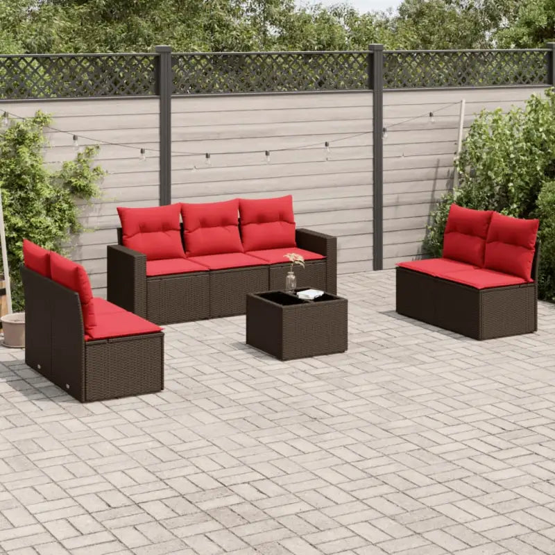 Gepoedercoat staal Lounge set met poly rattan voor comfortabele zitervaring - Bruin en rood / Met tafel - Tuinsets