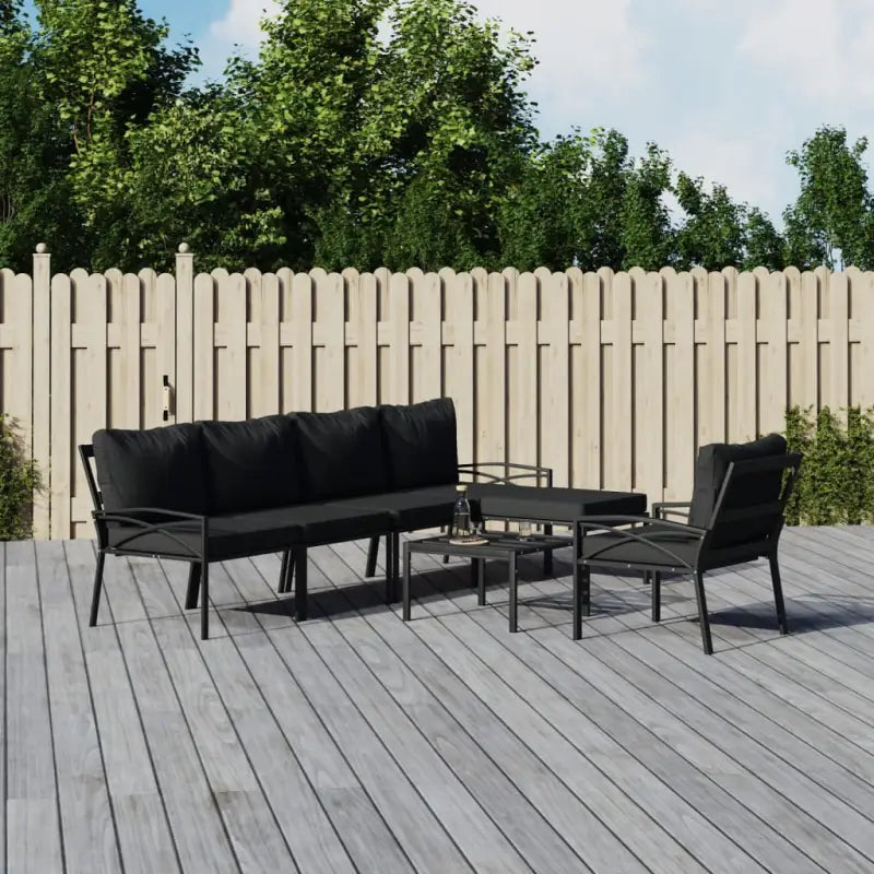 Gepoedercoat staal loungeset met aantrekkelijke afmetingen voor je tuin - Grijs / 2x middle + 2x chair + armchair + 2x