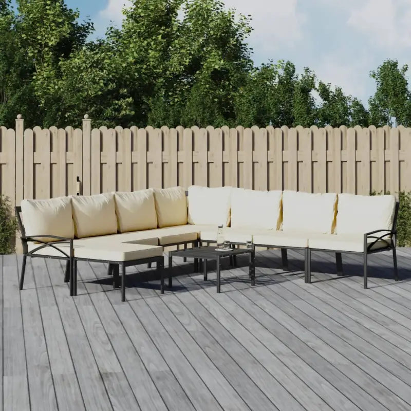 Gepoedercoat staal loungeset met aantrekkelijke afmetingen voor je tuin - Zand / hoek + 4x midden + 2x voetensteun + 2x
