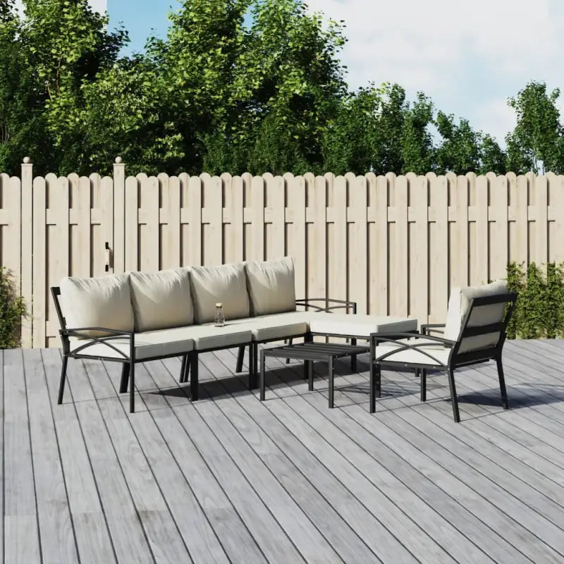 Gepoedercoat staal loungeset met aantrekkelijke afmetingen voor je tuin - Zand / 2x middle + 2x chair + armchair + 2x