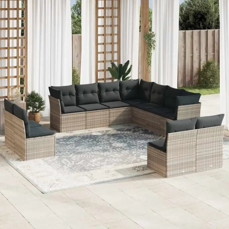 Gepoedercoat staal loungeset met poly rattan voor comfortabele zitervaring - Lichtgrijs / Zonder tafel - Tuinsets