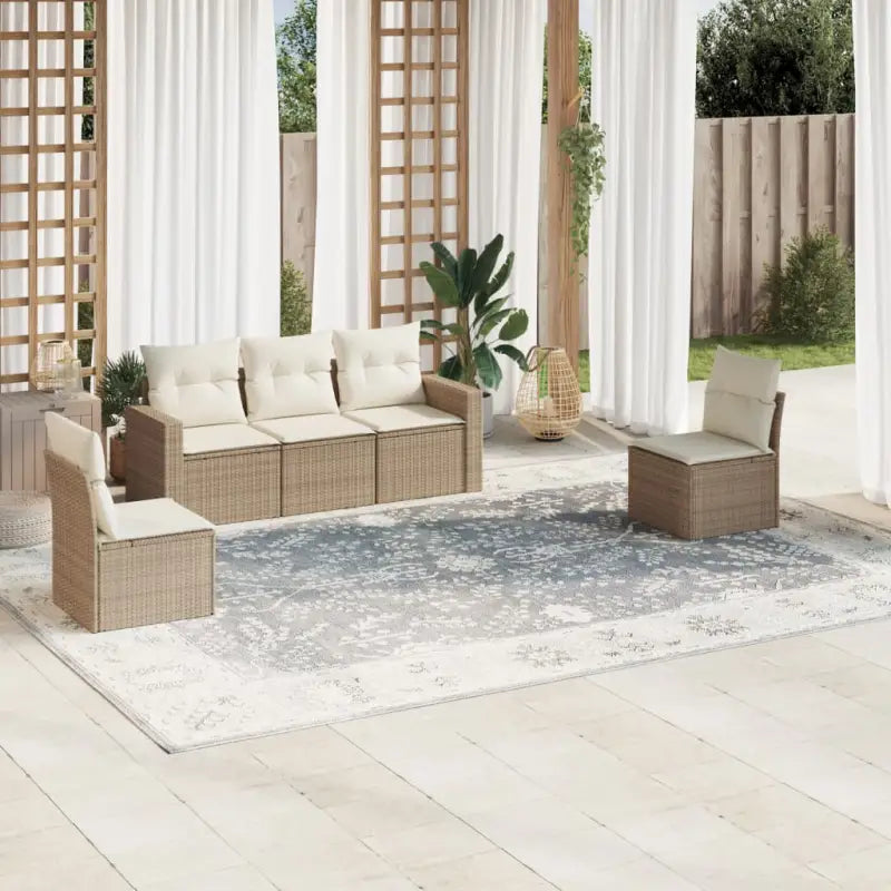 Gepoedercoat staal loungeset met poly rattan voor comfortabele zitervaring - beige en crèmekleurig / Zonder tafel