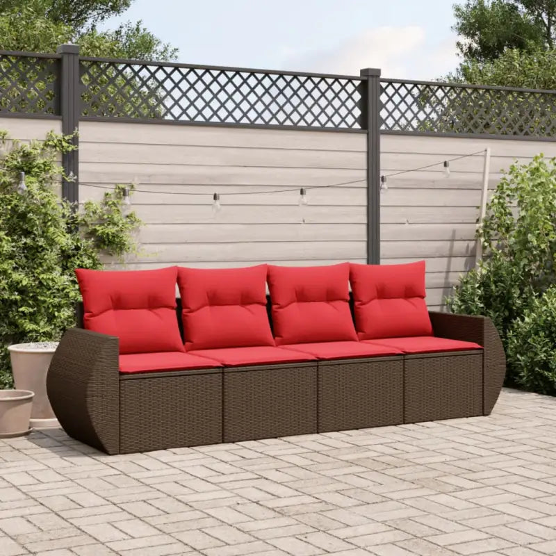 Gepoedercoat staal loungeset met poly rattan voor comfortabele zitervaring - Bruin en rood / Zonder tafel - Tuinsets