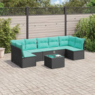 Gepoedercoat staal loungeset met poly rattan voor een comfortabele zitervaring - Zwart en blauw / Met tafel - Tuinsets