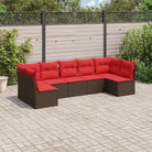 Gepoedercoat staal loungeset met poly rattan voor een comfortabele zitervaring - Bruin en rood / Zonder tafel - Tuinsets