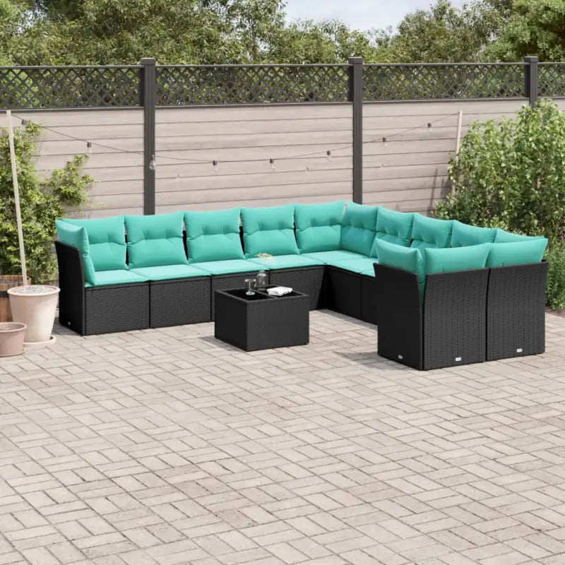 Gepoedercoat staal loungeset met poly rattan voor een comfortabele zitervaring - Zwart en blauw / Met tafel - Tuinsets