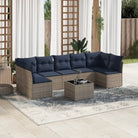 Gepoedercoat staal loungeset met poly rattan voor een comfortabele zitervaring - grijs en marineblauw / Met tafel