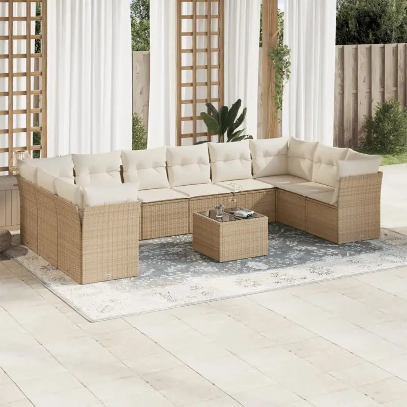 Gepoedercoat staal loungeset met poly rattan voor een comfortabele zitervaring - beige en crèmekleurig / Met tafel