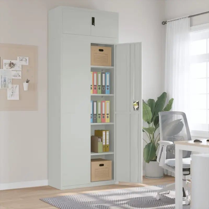 Gepoedercoat staal opbergkast met verstelbare schappen voor kantoorbenodigdheden - Lichtgrijs / 90 x 40 x 240 cm / 1