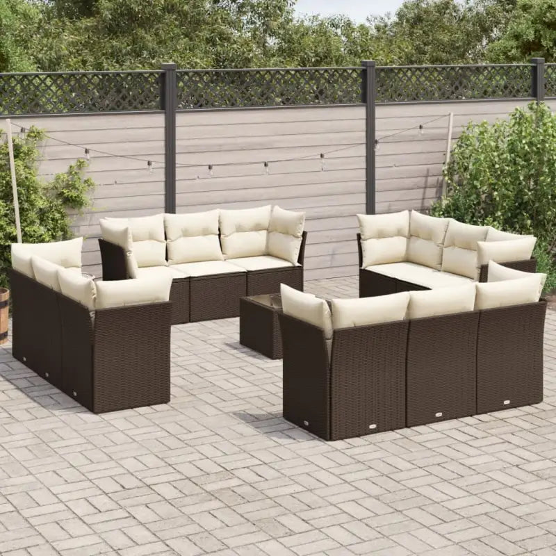 Gepoedercoat staal tuin loungerset met poly rattan en comfortabele zitervaring - Bruin en crème / Met tafel - Tuinsets