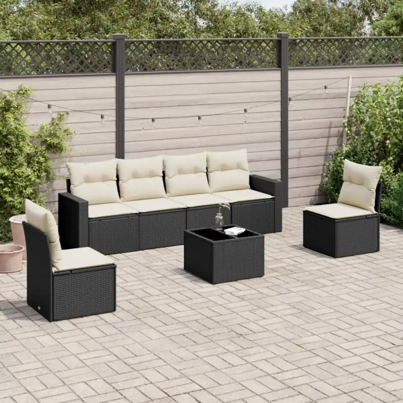Gepoedercoat staal Tuinset met poly rattan voor comfortabele zitervaring - Zwart en crème / Met tafel - Tuinsets