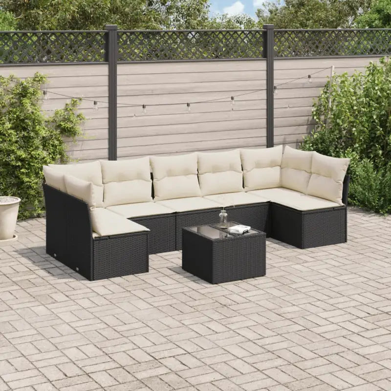 Gepoedercoat staal tuinset met poly rattan voor een comfortabele zitervaring - Zwart en crème / Met tafel - Tuinsets