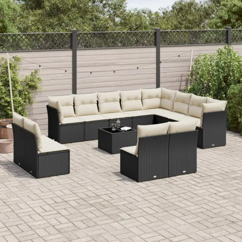 Gepoedercoat stalen tuinset met poly rattan en waterdichte tas - Zwart en crème / Met tafel - Tuinsets