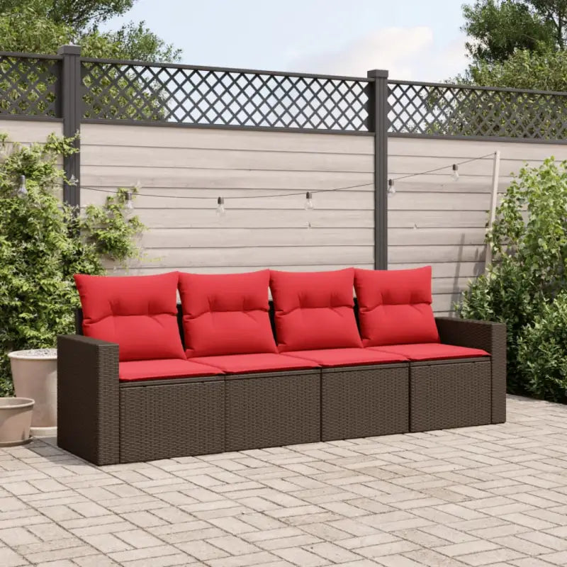 Gepoedercoat stalen tuinset met poly rattan voor comfortabele zitervaring - Bruin en rood / Zonder tafel - Tuinsets