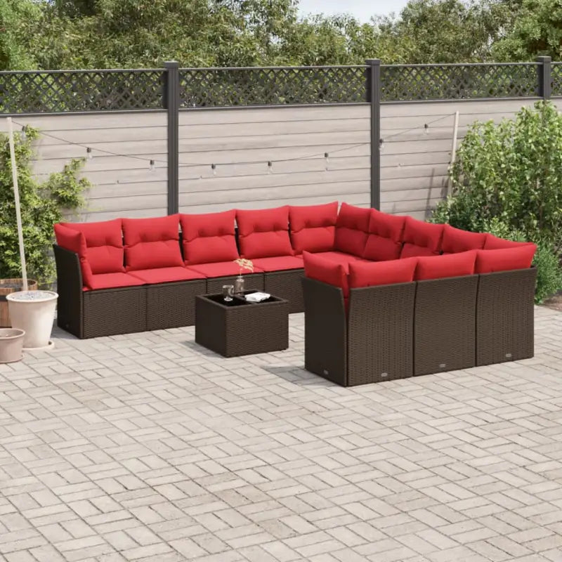 Gepoedercoate stalen tuinset met poly rattan en waterdichte tas - Bruin en rood / Met tafel - Tuinsets