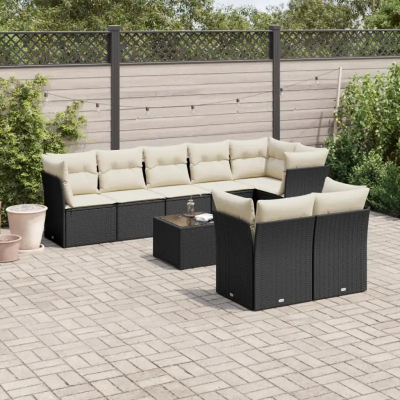 Gepoedercoate tuinset met poly rattan voor een comfortabele zitervaring - Zwart en crème / Met tafel - Tuinsets