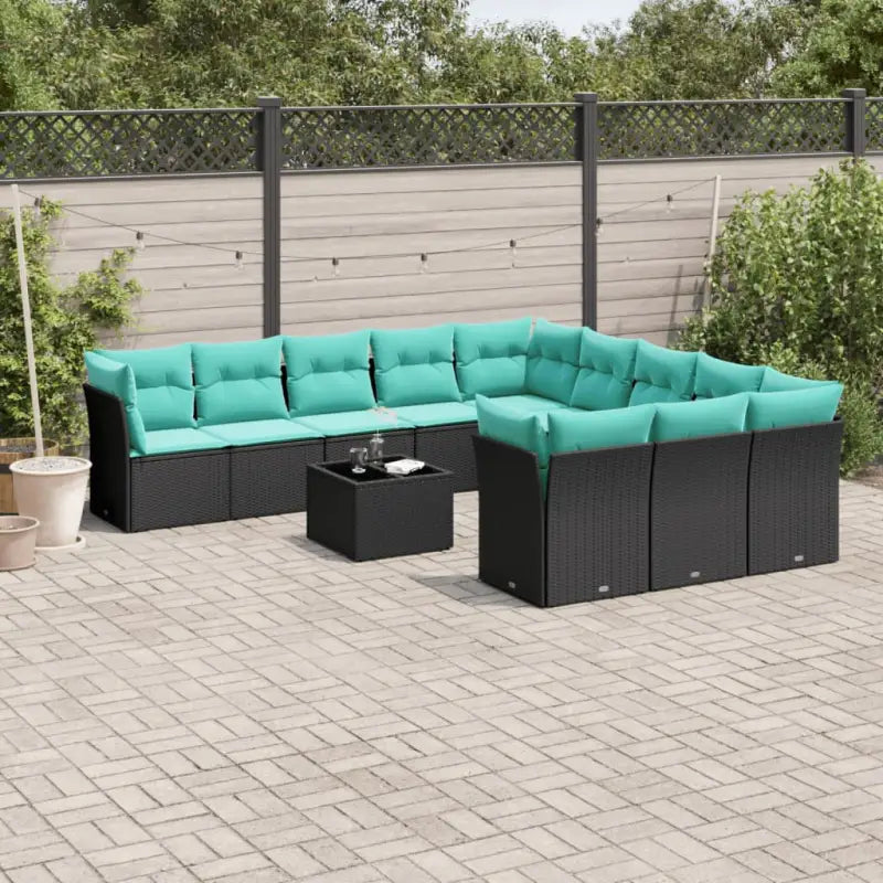 Gepoedercoated staal tuinset met poly rattan voor comfortabele zitervaring - Zwart en blauw / Met tafel - Tuinsets