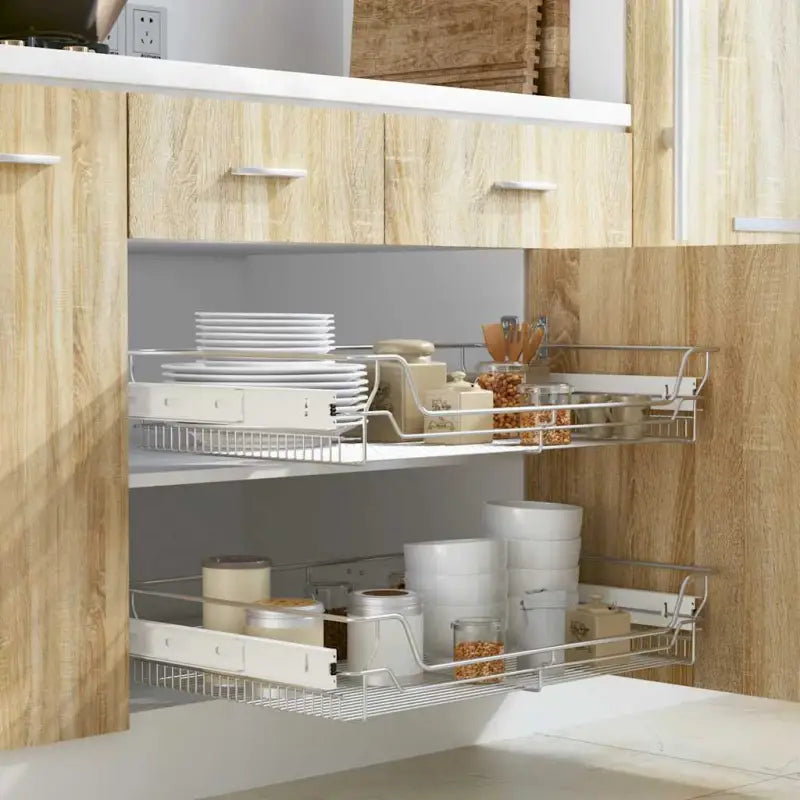 Gepolijst verchroomd staaldraad keukenrek voor handige opbergruimte - Zilver / 800 mm / 2 - Houders & rekken