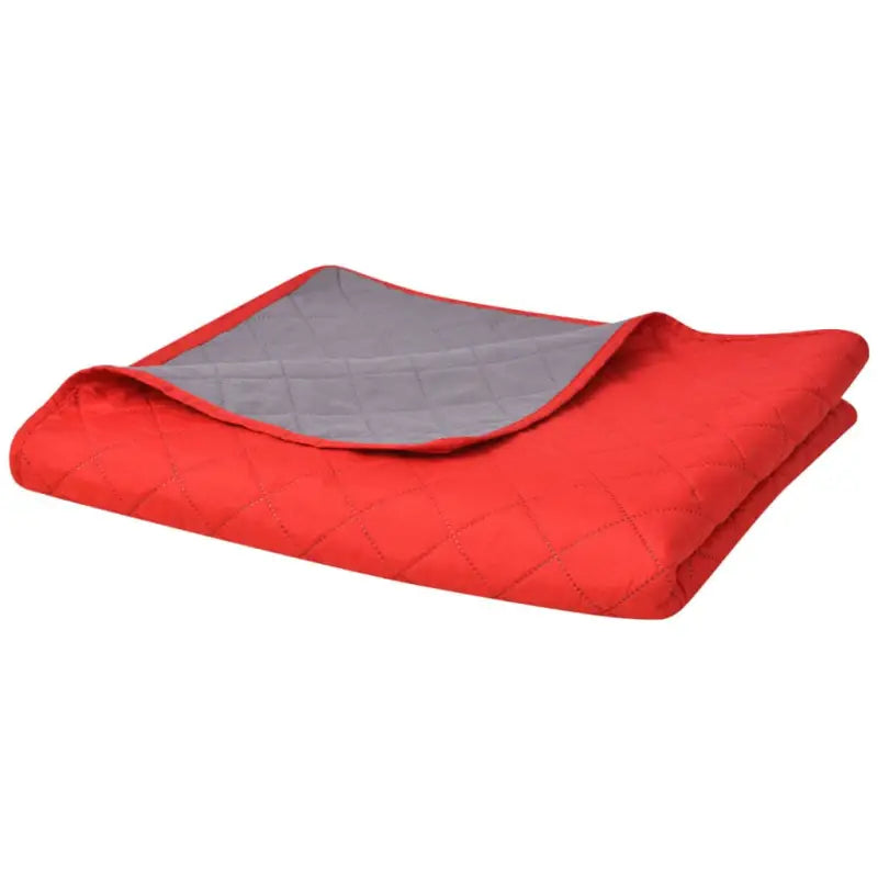 Gevatte bedsprei met dubbel kleur en gestikte ruiten - Rood en grijs / 230 x 260 cm / 1 - Dekbedden