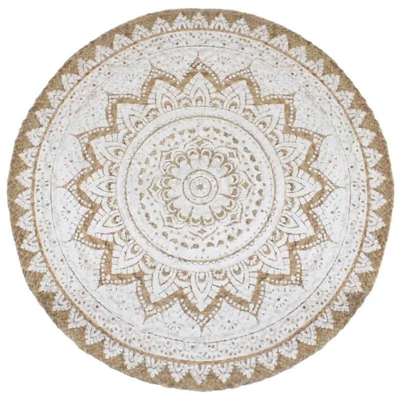 Gevlochten jute vloerkleed met prachtige mandala print en aantrekkelijke textuur - 180 cm - Vloerkleden