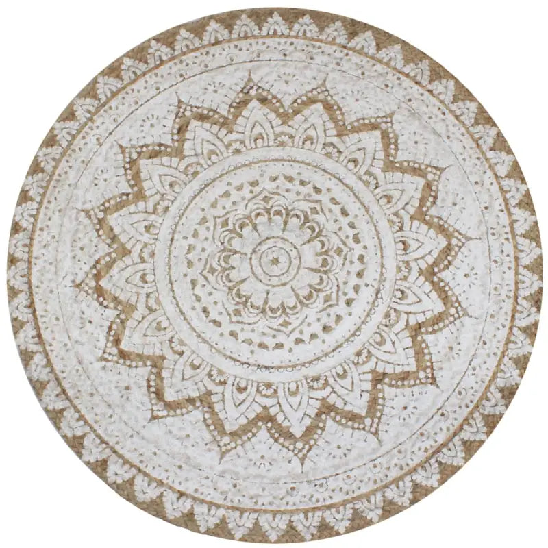 Gevlochten jute vloerkleed met prachtige mandala print en aantrekkelijke textuur - 120 cm - Vloerkleden