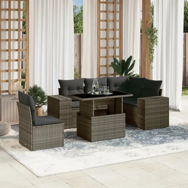 Gezellige tuinset in beige materiaal met gepoedercoat staal afmetingen - Grijs / Met tafel - Tuinsets