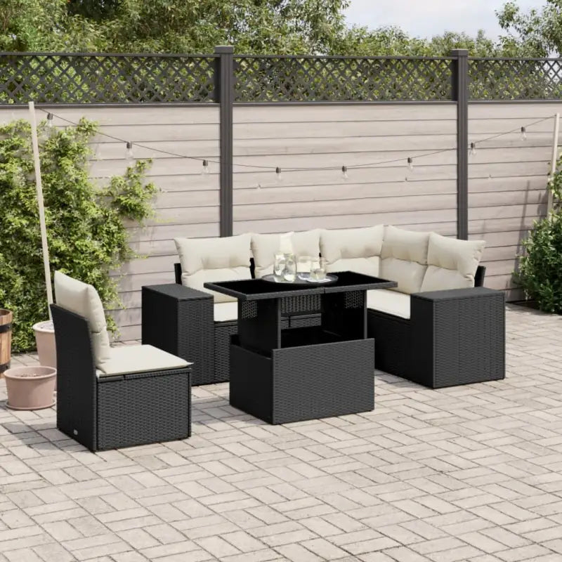 Gezellige tuinset in beige materiaal met gepoedercoat staal afmetingen - Zwart en crème / Met tafel - Tuinsets