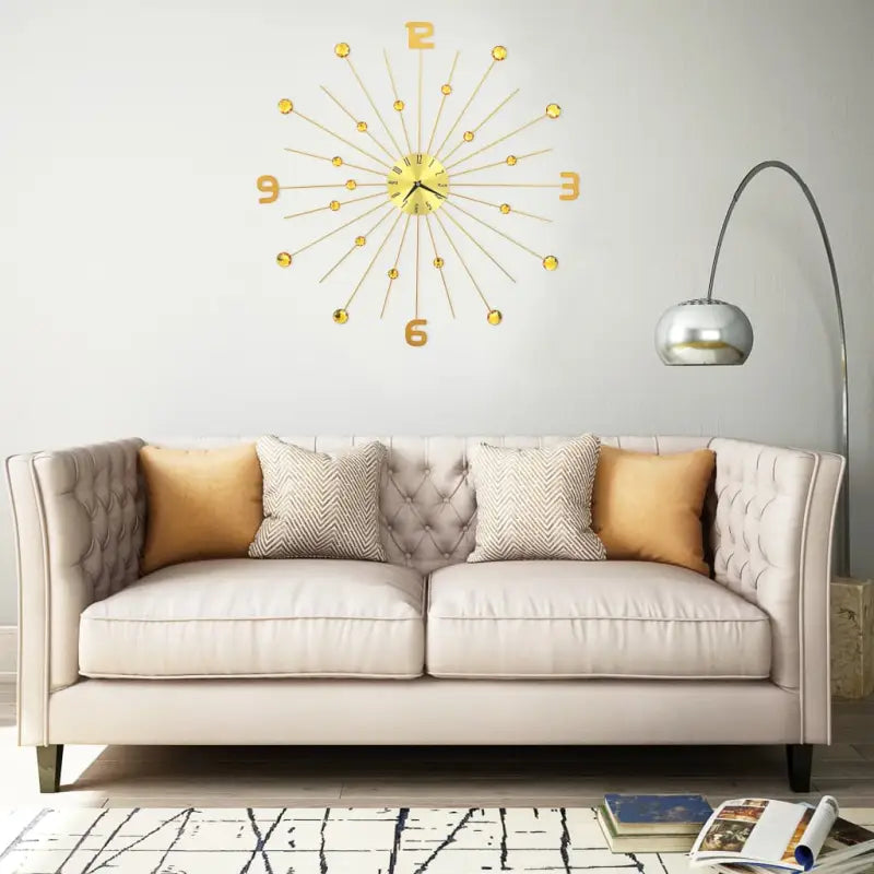 Gouden wandklok met kristallen details voor stijlvolle inrichting - Wandklokken