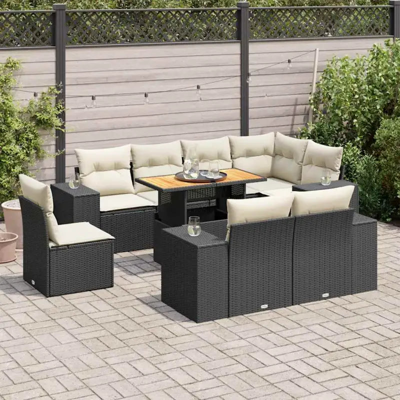 Grijs materiaal loungeset van gepoedercoat staal voor buitengebruik - Zwart en crème / 5x hoek + Tafel + 3x midden
