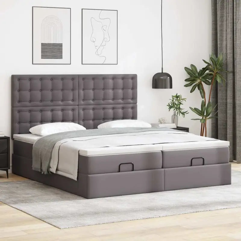 Grijs ottomaan bed met ruime opbergruimte en comfortabel matras - Bedden & bedframes