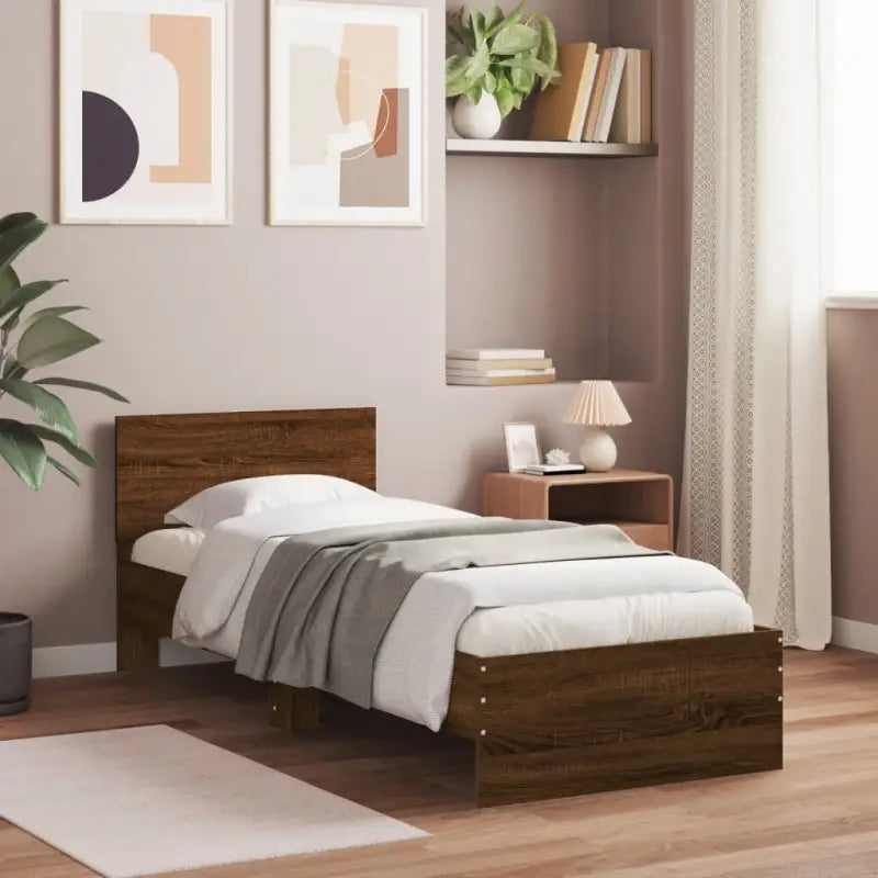 Grijs Sonoma bedframe voor een stabiele en stijlvolle slaapkamer - bruin eikenkleur / 90 x 200 cm - Bedden & bedframes