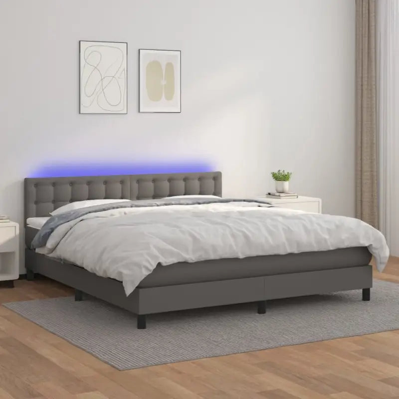Grijze boxspring met matras en LED voor een rustgevende slaapkamer - Grijs / 160 x 200 cm / knoppwn - Bedden & bedframes
